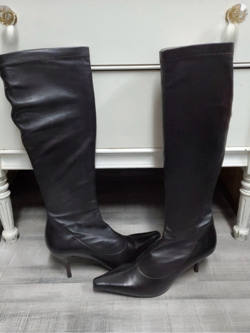 Cole Haan dark chocolate Leather Over-the-Knee Pointed-Toe Boots